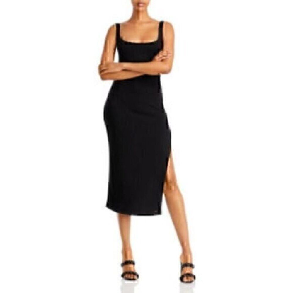 N:philanthropy Rosarita Dress Women  Black Solid Ribbed Side Slit Scoop Neck XL